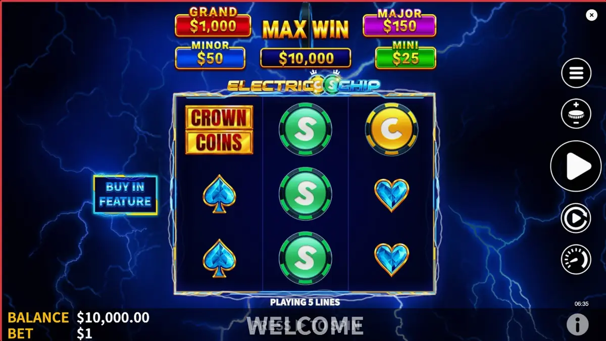 Tampilan visual slot Electric Chip dengan latar belakang neon dan petir